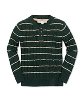 Hope & Henry Boys Organic Long Sleeve Cable Henley Pullover Sweater with Elbow Patches