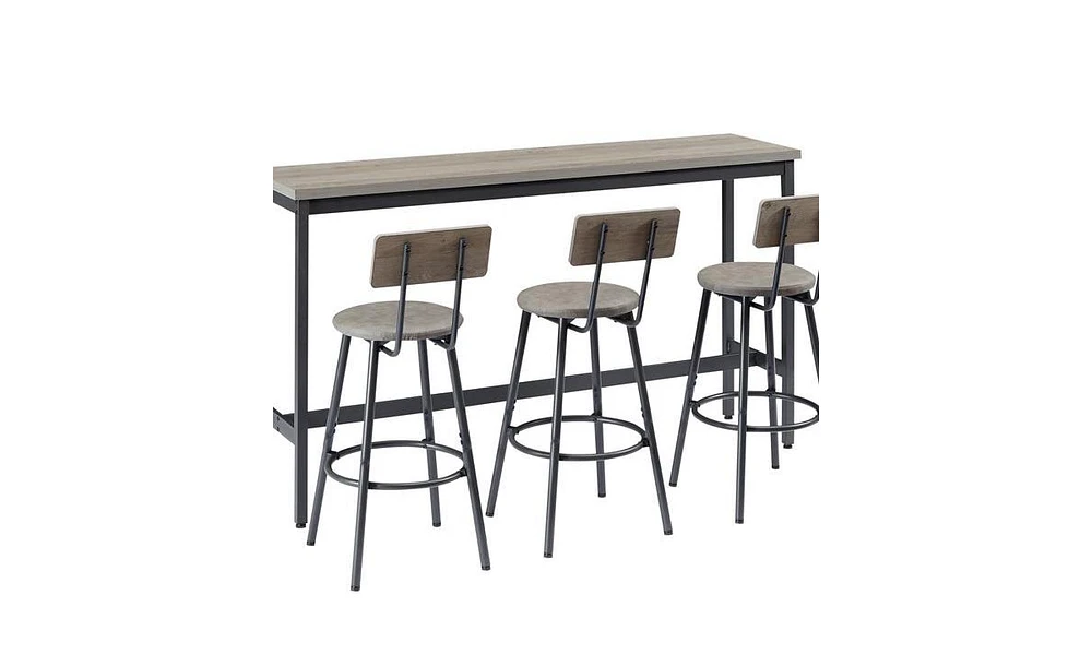 Slickblue Long Bar Table Set with 3 Pu Leather Upholstered Stools for Stylish Dining