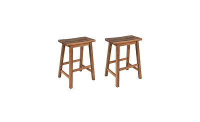 Slickblue Farmhouse Rustic 2-Piece Counter Height Wood Kitchen Dining Stools Perfect for Small Spaces