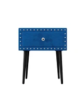 Slickblue Modern Nightstands Set of 2 with Drawer and Crystal Handle, Elegant Rivet Velvet Design Bedside Table for Bedroom, Blue