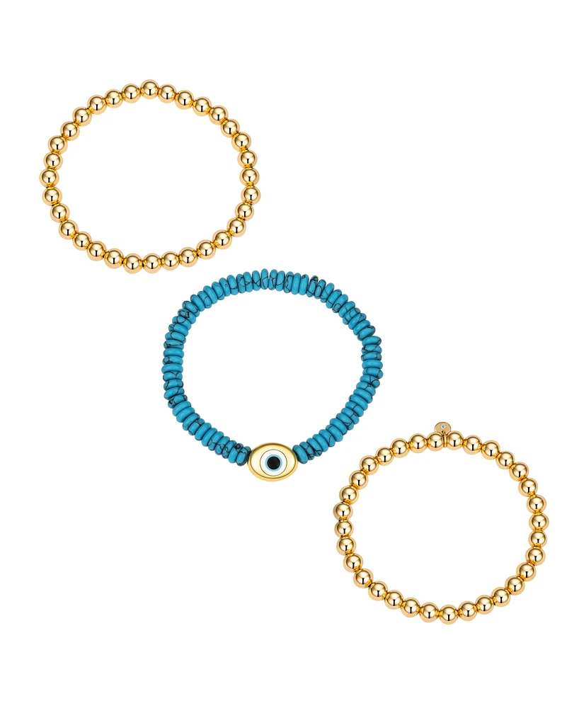 Unwritten Turquoise Evil Eye and Beaded Stretch Bracelet Set