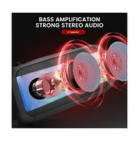 Pyle Wireless Bluetooth BoomBox Stereo Speaker System with Full Panel Led Lights, Fm Radio, and Microphone Input