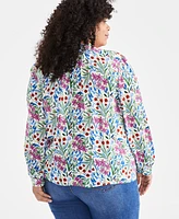 Style & Co Plus Printed Button-Front Blouse