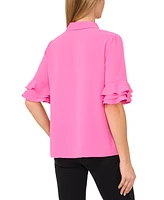 CeCe Women's Button-Front Ruffled 3/4-Sleeve Blouse