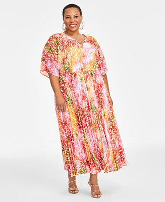 I.n.c. International Concepts Plus Printed Pleated Maxi Dress, Exclusively at Macy's