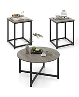 Gymax Round Nesting Table Set of 3 Coffee Table w/ 2 End Tables Sturdy Metal Frame