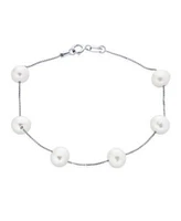 Bling Jewelry Tin Cup White Freshwater Cultured 7mm Pearl Chain Station Pearls Bracelet For Women .925 Sterling Silver 8 Inch