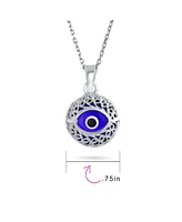 Bling Jewelry Turkish Spiritual Protection Amulet Round Circle Moving Floating Navy Nazar Blue Evil Eye Filigree Charm Pendant Necklace For Women .925