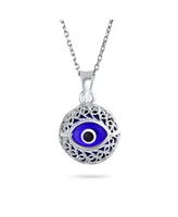 Bling Jewelry Spiritual Protection Amulet Round Circle Moving Floating Blue Evil Eye Filigree Charm Pendant Necklace Sterling Silver
