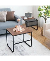 Gymax Nesting Coffee Table Set of 2 Industrial Stackable Side Table w/ Magazine Holder