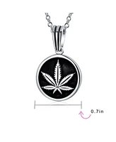 Bling Jewelry Retro Hemp Fimble Pot Cannabis Marijuana Leaf Medallion Round Pendant Necklace Oxidized Sterling Silver With Chain