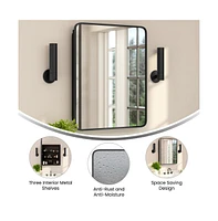 Merrick Lane Glover Reversible Bathroom Wall Medicine Cabinet With Rounded Rectangular Beveled Mirror And Metal Frame Shelves