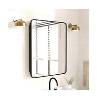 Merrick Lane Glover Reversible Bathroom Wall Medicine Cabinet With Rounded Rectangular Beveled Mirror And Metal Frame Shelves