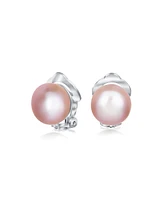 Bling Jewelry Button Style Freshwater Cultured Pearl Clip On Ball Stud Earrings For Women Sterling Silver Non Pierced Ears