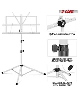 5 Core Music Stand For Sheet Music Portable Tripod Adjustable Folding Note Holder - Blue Higher Version with Light