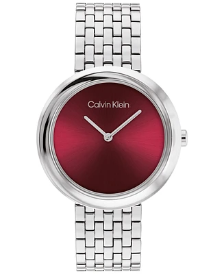 Calvin Klein Women Twisted Bezel Silver Stainless Steel Bracelet Watch 34mm