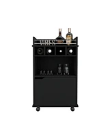 Sims Coffee & Bar Cart 35" H , 4 wheels, Division for bottles, Central Shelf, Drawer with Openwork Door Handle
