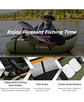 Sugift Inflatable Fishing Float Tube with Pump Storage Pockets and Fish Ruler-Green