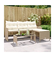 vidaXL Patio Sofa with Table and Cushions L-Shaped Beige Poly Rattan