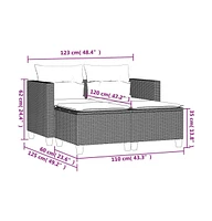 vidaXL Patio Sofa 2-Seater with Stools Poly Rattan