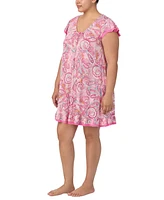 Ellen Tracy Plus Printed Flutter-Sleeve Nightgown