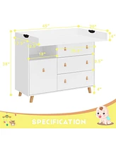 Homsee White Wooden Storage Cabinet with 4-Drawer and Open Shelf