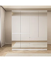 Famapy White High Gloss Mirrored Doors Big Wardrobe Combo Armoires