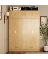 Famapy Brown Wood 8-Door Big Wardrobe Armoires with Hanging Rod,2-Drawers