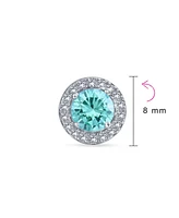 Bling Jewelry Traditional Pink Blue Green Purple 1CT Cubic Zirconia Round Circle Halo Solitaire Stud Earrings For Women Rose Gold .925 Sterling Silver