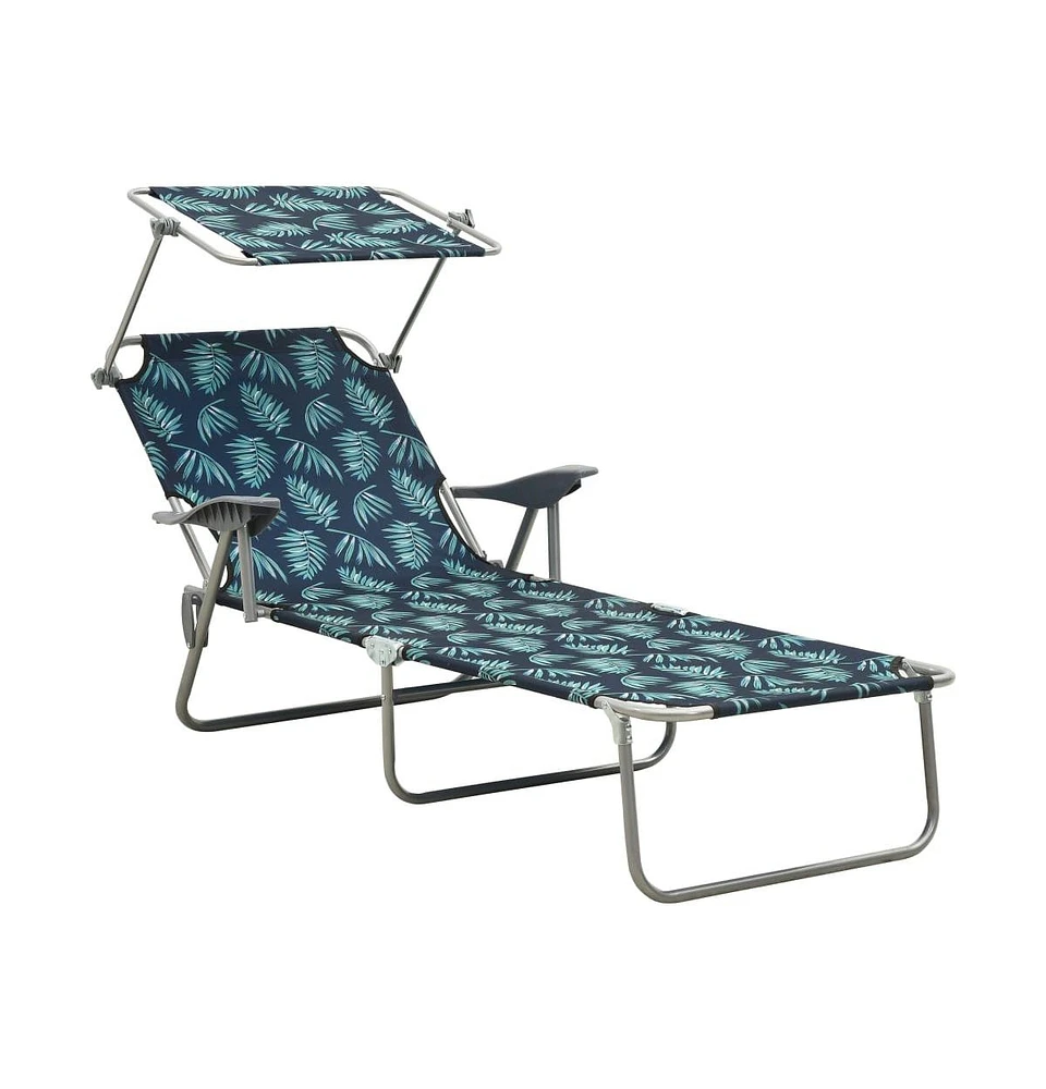 vidaXL Sun Lounger with Canopy Steel Leaf Print