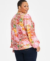 I.n.c. International Concepts Plus Long-Sleeve Keyhole Blouse