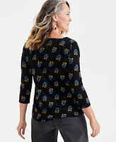 Style & Co Petite Stamped Tulip Printed Cotton Top, Created for Macy's