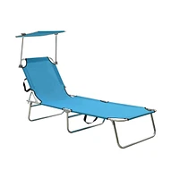 vidaXL Folding Sun Lounger with Canopy Steel Turquoise and Blue