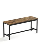 Slickblue Dining Table Set – Industrial Style Bar Table with 2 Benches and Chairs, Rustic Brown and Black