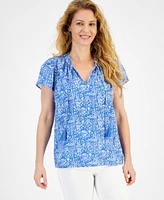 Style & Co Women's Cotton Gauze Tie-Neck Flutter-Sleeve Top, Created for Macy's