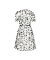 Hope & Henry Womens' Short Pleated Sleeve Woven Dress with Waist Tie