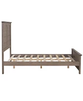 Slickblue Farmhouse Wooden Platform Full Bed with Panel Design Headboard and Footboard for Teenagers