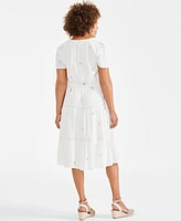 Style & Co Lace-Trim Textured Embroidered Dress, Created for Macy's