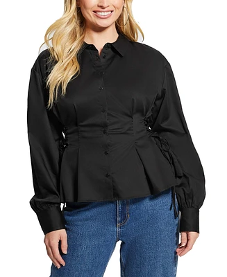 Guess Women's Jackie Lace-Up Pleated Blouse