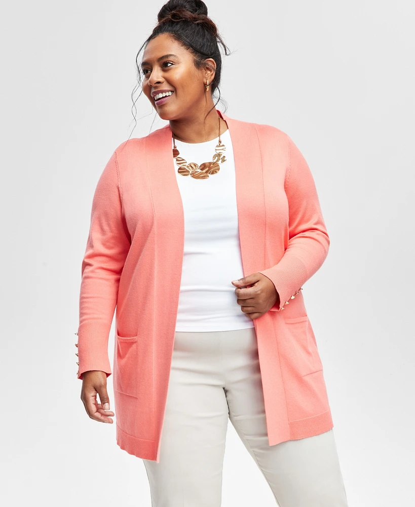 Jm Collection Plus Open-Front Long-Sleeve Cardigan, Created for Macy's