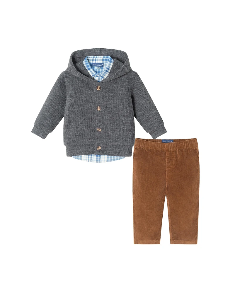 Andy & Evan Baby Boys Grey Hooded Cardigan Cord Set