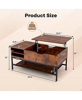 Gymax Lift Top Coffee Table w/ Hidden Compartment & Removable Storage Shelf Metal Frame