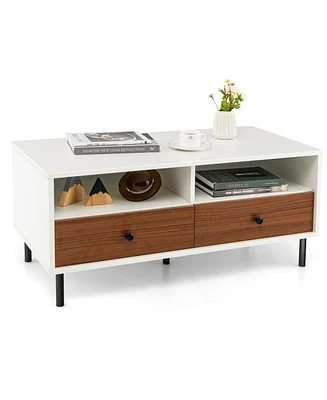 Gymax Coffee Table Modern Rectangle w/ Storage Shelf & Drawers Living Room Furniture