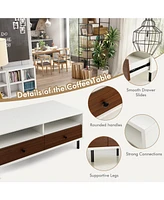 Gymax Coffee Table Modern Rectangle w/ Storage Shelf & Drawers Living Room Furniture