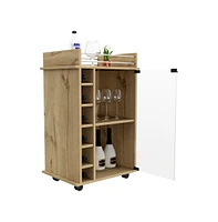 Depot E-Shop Huali Bar Cart, Glass Door, Four Casters, Two Shelves