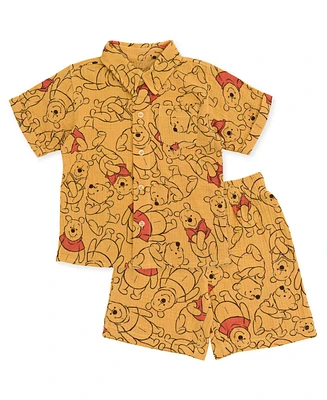 Disney Toddler Boys Winnie the Pooh Cotton Gauze Hawaiian Button Down Shirt and Shorts Outfit Set Newborn to (Newborn - 5T)