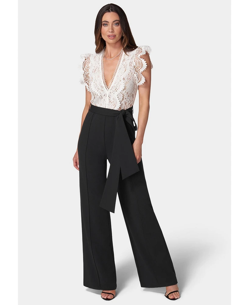 Bebe Women's Ruffle Lace Jumpsuit