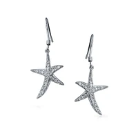 Bling Jewelry Nautical Ocean Tropical Beach Cubic Zirconia Pave Cz Starfish Drop Dangle Earrings For Women .925 Sterling Silver Fish Hook