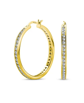 Bling Jewelry Cubic Zirconia Pave Cz Large Statement Big Hoops Earring For Women 14K Yellow Gold Plated .925 Sterling Silver 1.5 Inch Diameter