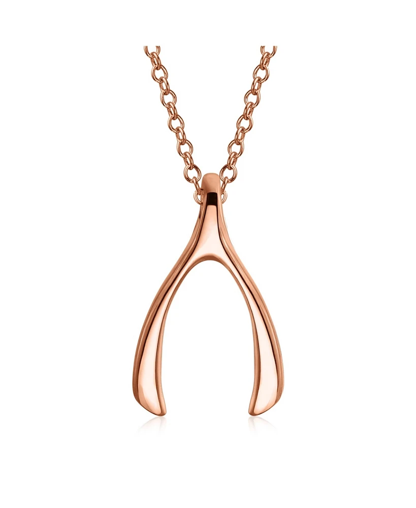 Bling Jewelry Good Luck Graduation Charm Wishbone Pendant Necklace For Women .925 Sterling Silver Rose Pink Gold Plated